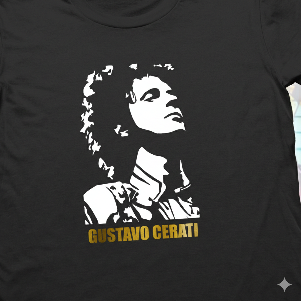 Polera Negra Gustavo Cerati Dorado Estampada 100% Algodón Estilo Rock-1