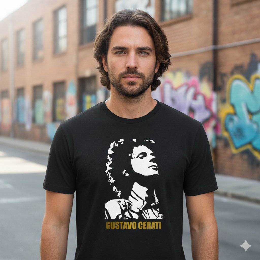 Polera Negra Gustavo Cerati Dorado Estampada 100% Algodón Estilo Rock-2