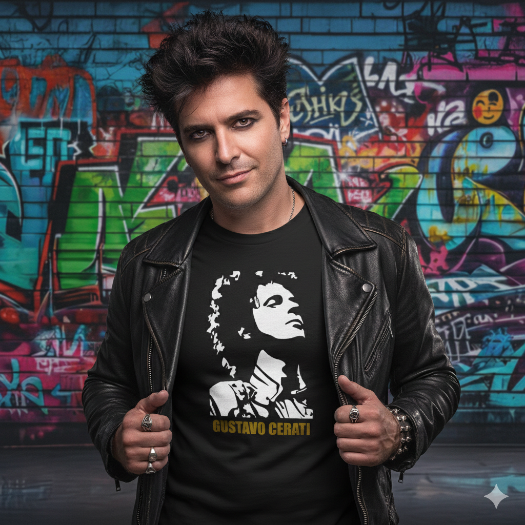 Polera Negra Gustavo Cerati Dorado Estampada 100% Algodón Estilo Rock-4