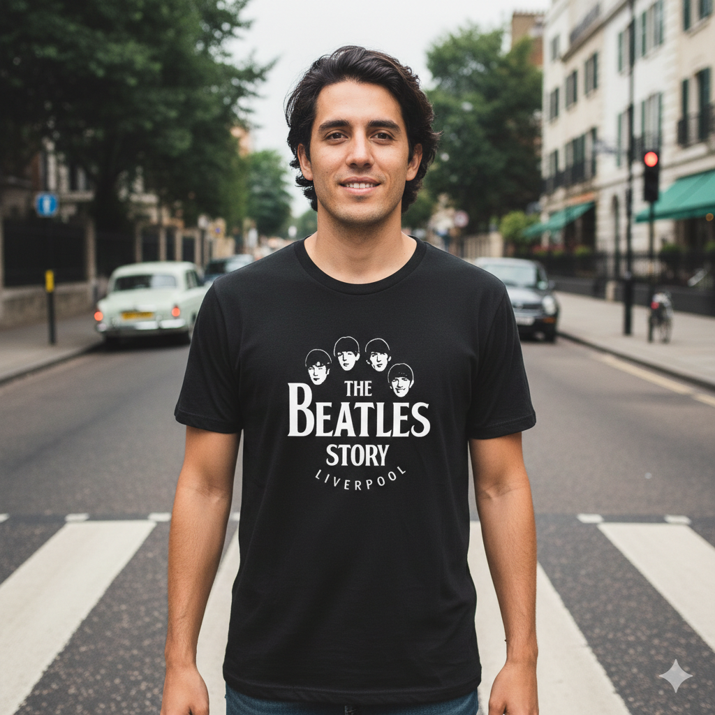 Polera Negra The Beatles Logo Circular Estampada 100% Algodón Estilo Música-2