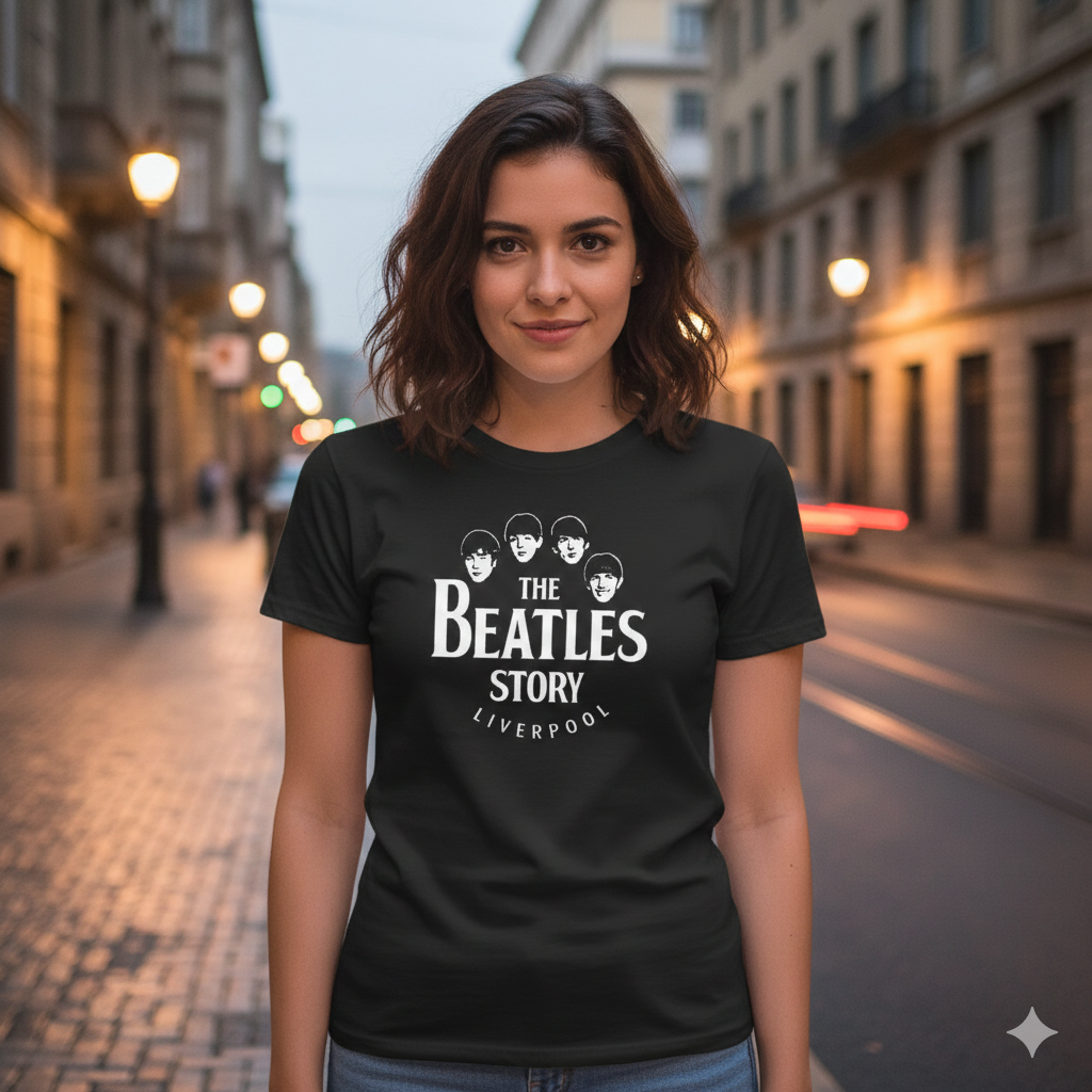Polera Negra The Beatles Logo Circular Estampada 100% Algodón Estilo Música-5