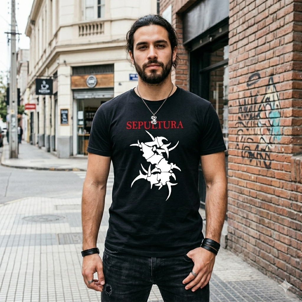 Polera Negra Sepultura Estampada 100% Algodón Estilo Trash Metal-2