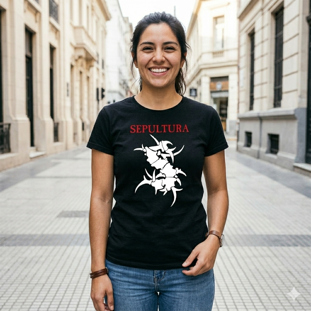Polera Negra Sepultura Estampada 100% Algodón Estilo Trash Metal-3