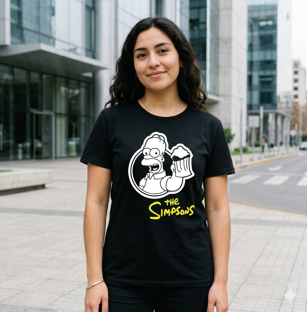 Polera Negra Homero Simpson / Los Simpsons Estampada 100% Algodón Estilo-2
