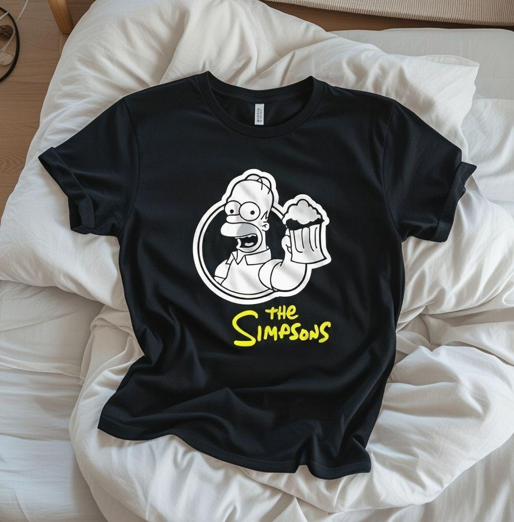 Polera Negra Homero Simpson / Los Simpsons Estampada 100% Algodón Estilo-3