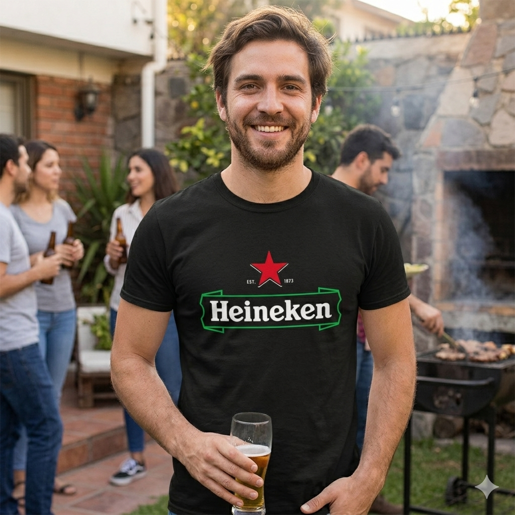 Polera Negra Heineken Beer Estampada 100% Algodón Estilo Urbano-2
