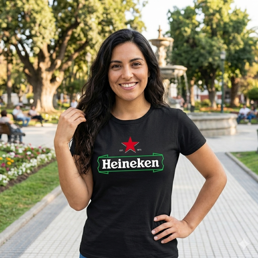 Polera Negra Heineken Beer Estampada 100% Algodón Estilo Urbano-3