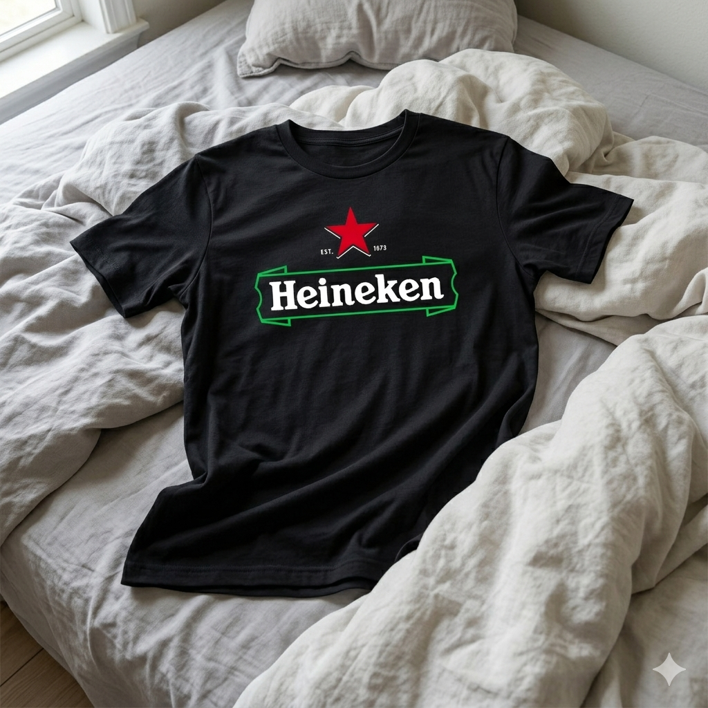 Polera Negra Heineken Beer Estampada 100% Algodón Estilo Urbano-6