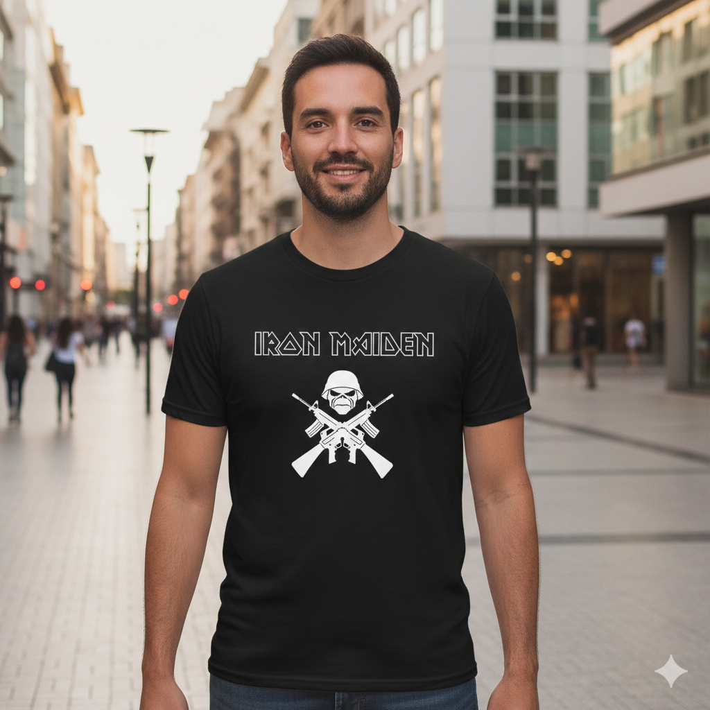 Polera Negra Iron Maiden Militar Estampada 100% Algodón Estilo Rock-2