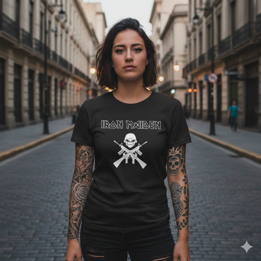 Polera Negra Iron Maiden Militar Estampada 100% Algodón Estilo Rock-3