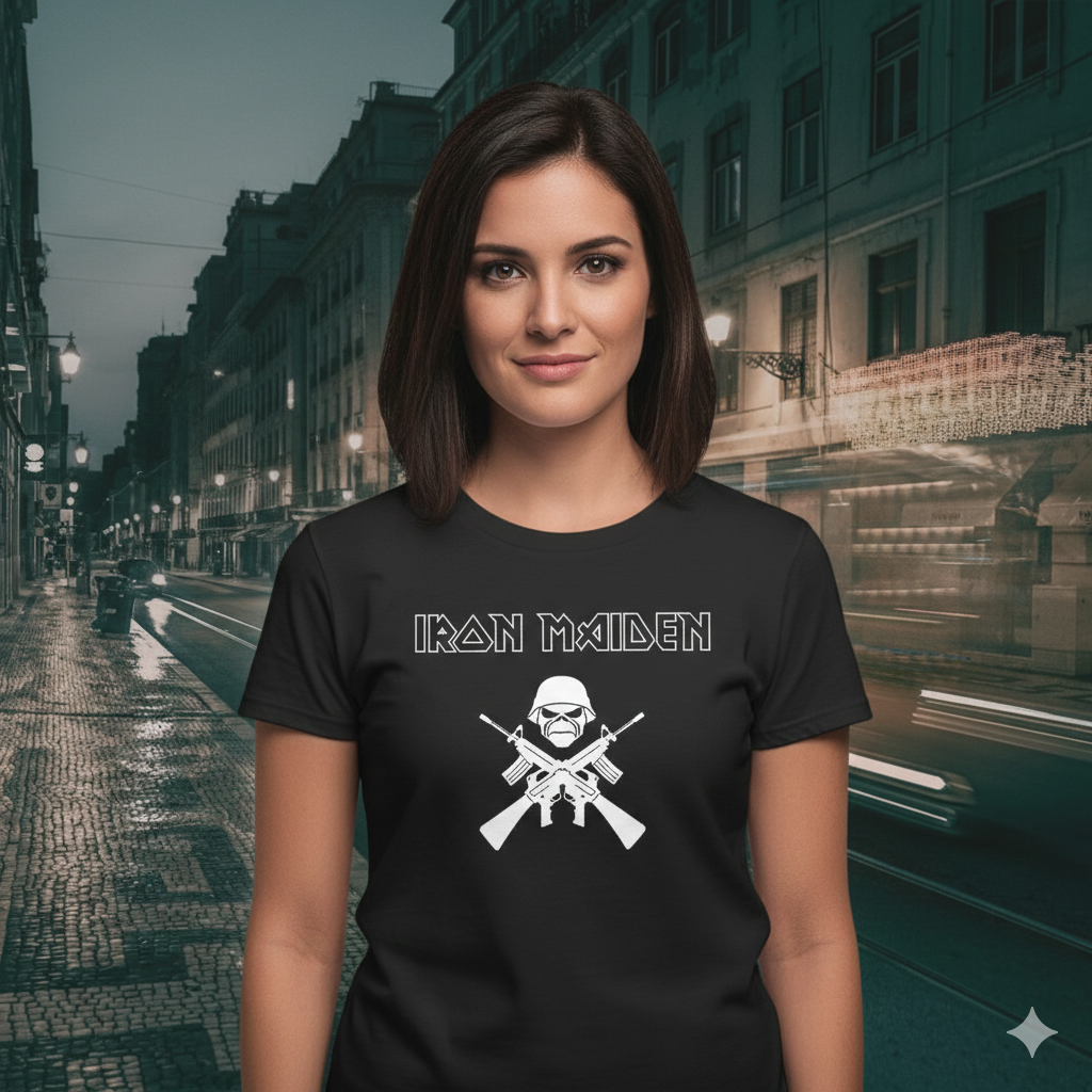 Polera Negra Iron Maiden Militar Estampada 100% Algodón Estilo Rock-4