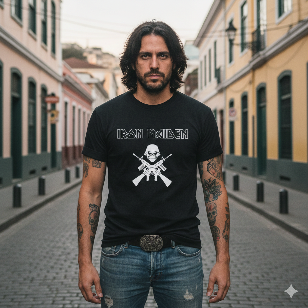 Polera Negra Iron Maiden Militar Estampada 100% Algodón Estilo Rock-5