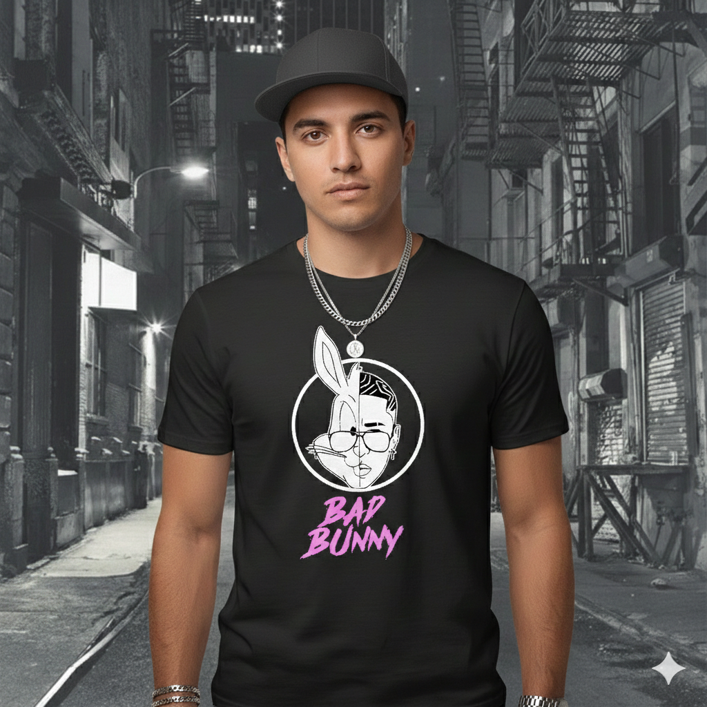 Polera Negra Bad Bunny / Bugs Bunny - Estampada 100% Algodón estilo -2