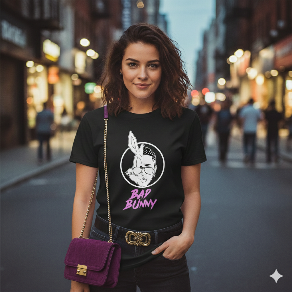Polera Negra Bad Bunny / Bugs Bunny - Estampada 100% Algodón estilo -3