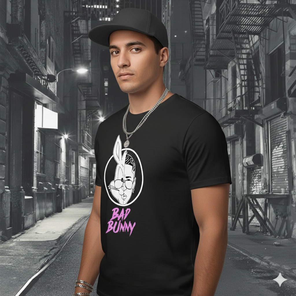 Polera Negra Bad Bunny / Bugs Bunny - Estampada 100% Algodón estilo -4