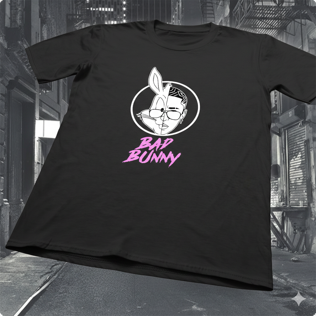 Polera Negra Bad Bunny / Bugs Bunny - Estampada 100% Algodón estilo -5