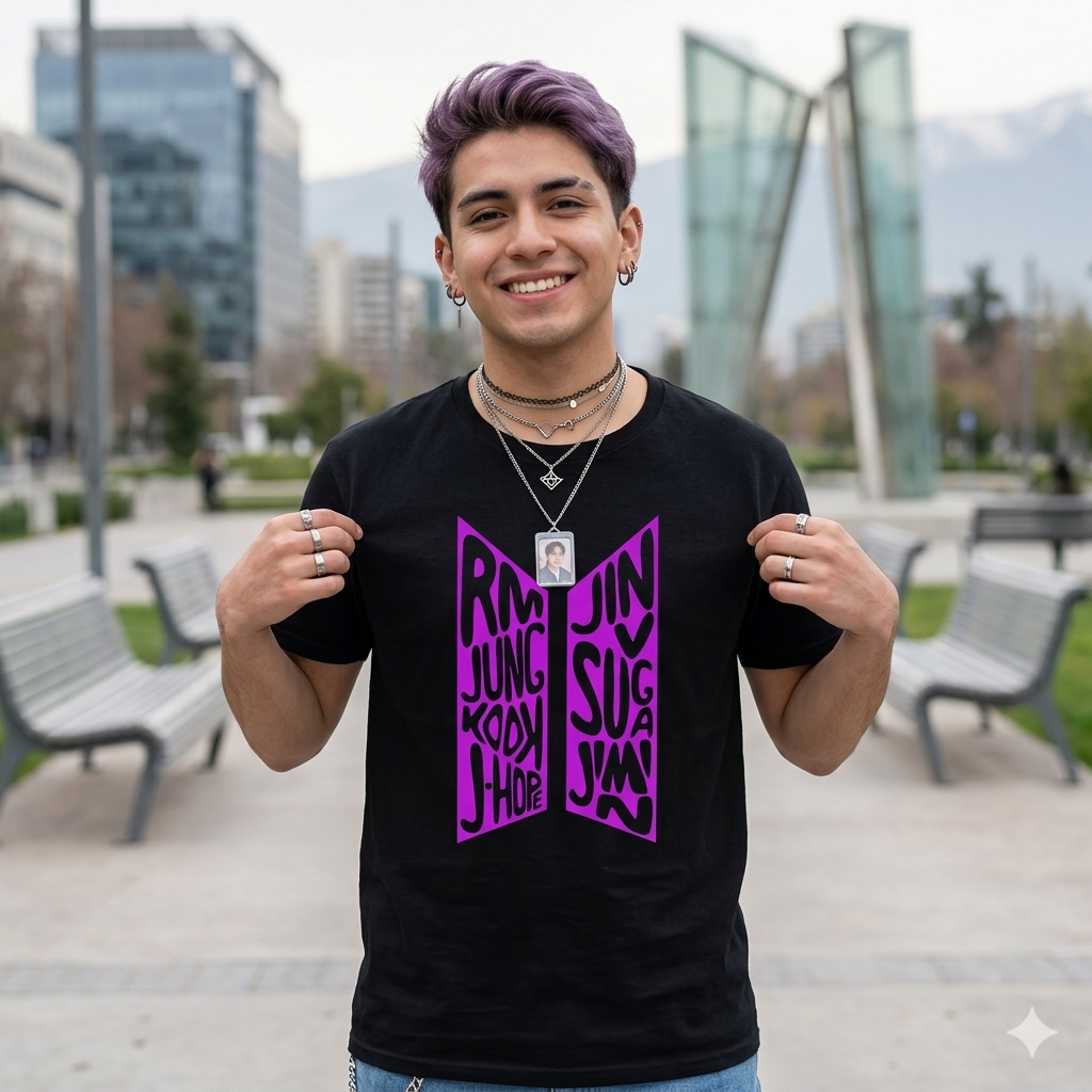 Polera Negra BTS Logo con Nombres Estampada 100% Algodón Estilo K-POP-2