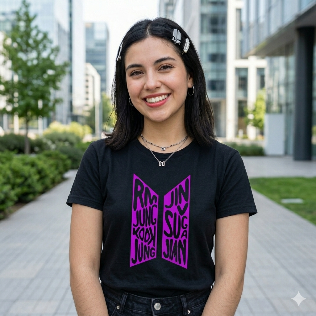 Polera Negra BTS Logo con Nombres Estampada 100% Algodón Estilo K-POP-3