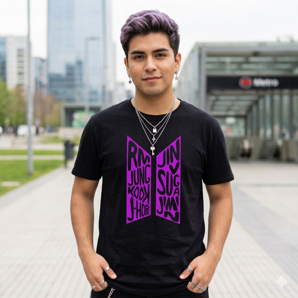 Polera Negra BTS Logo con Nombres Estampada 100% Algodón Estilo K-POP-4