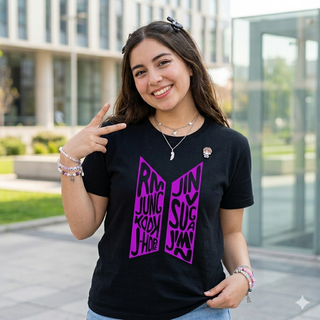 Polera Negra BTS Logo con Nombres Estampada 100% Algodón Estilo K-POP-5