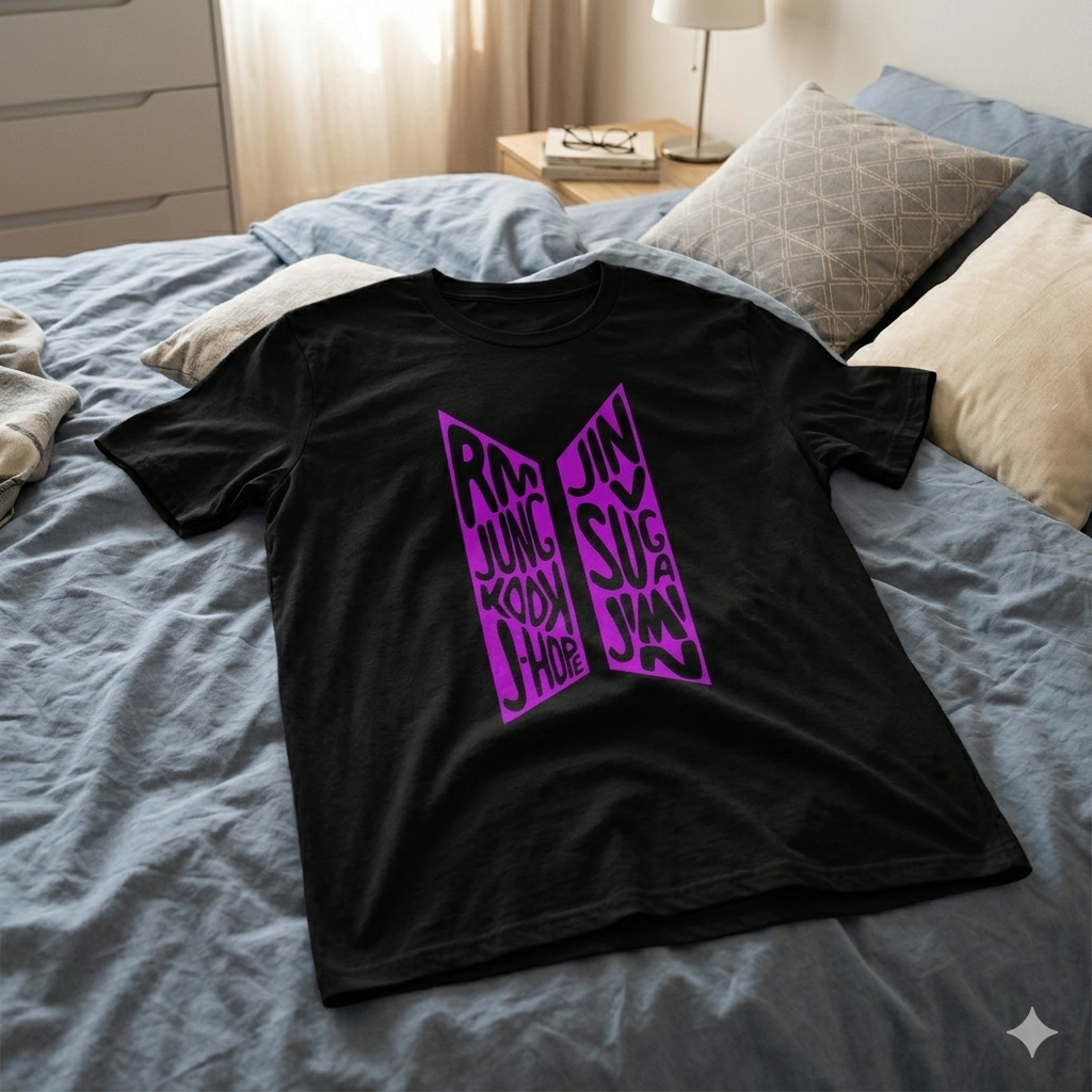 Polera Negra BTS Logo con Nombres Estampada 100% Algodón Estilo K-POP-6