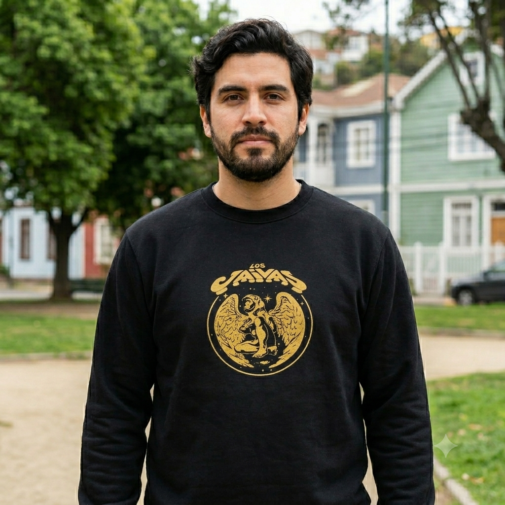 Polerón Negro Los Jaivas en Dorado Estampado Estilo Rock Nacional-2