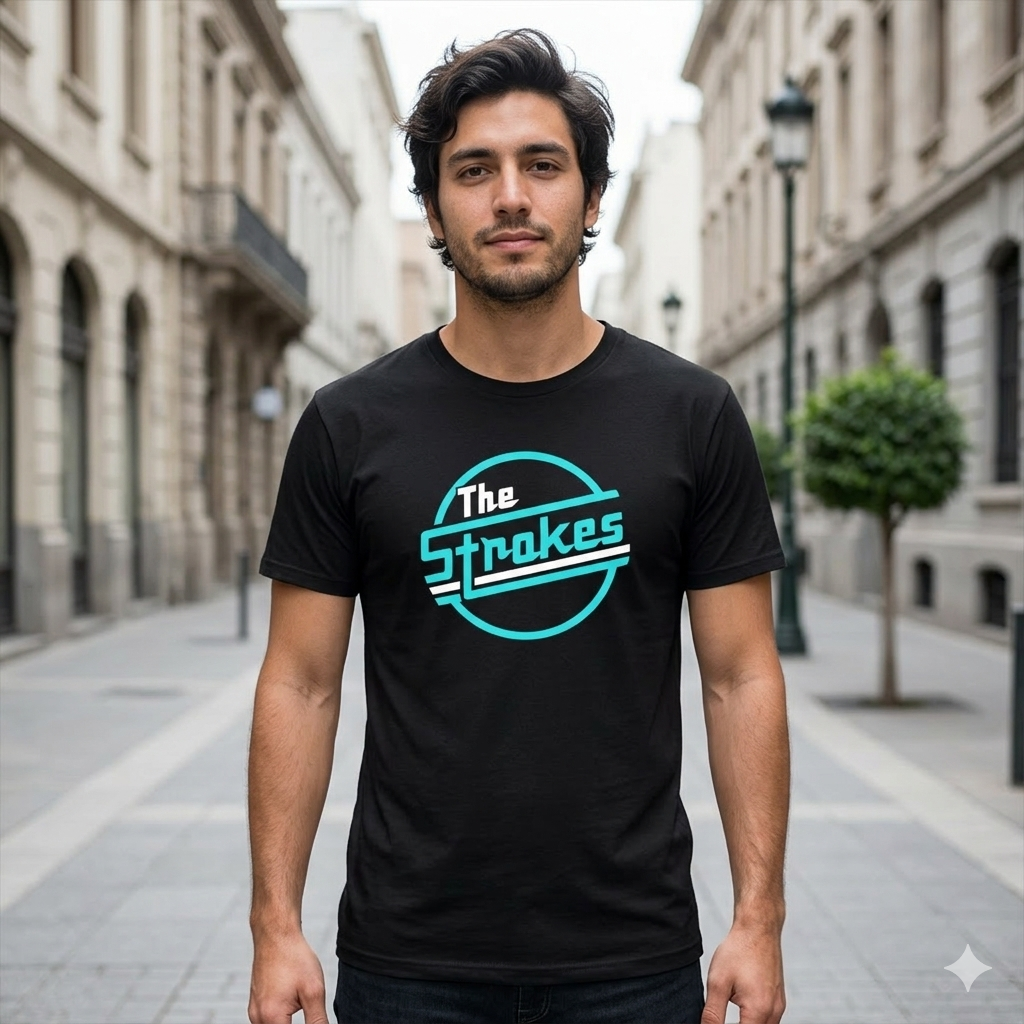 Polera Negra The Strokes Estampada 100% Algodón Estilo Rock-2