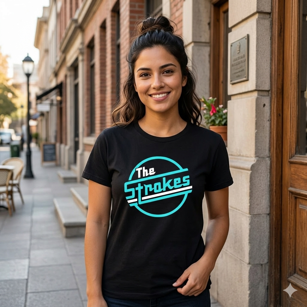 Polera Negra The Strokes Estampada 100% Algodón Estilo Rock-3