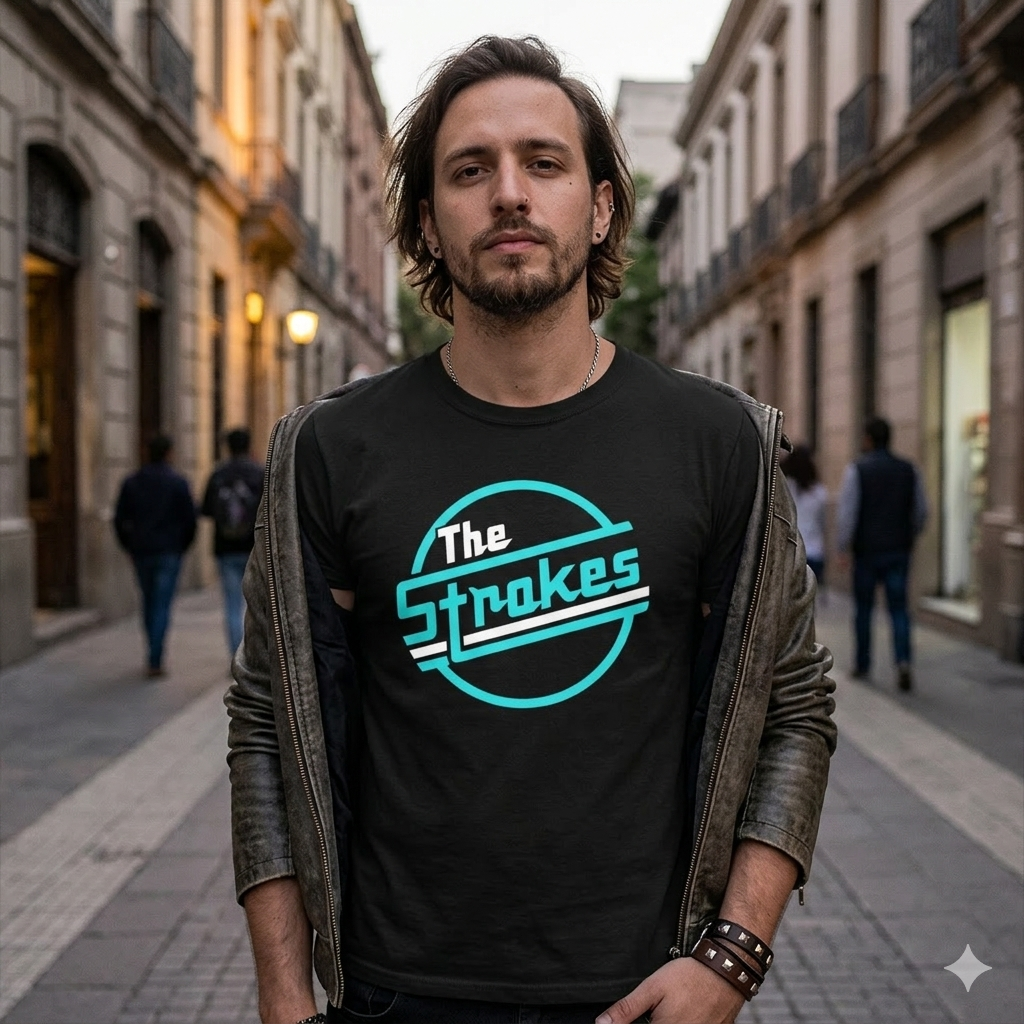 Polera Negra The Strokes Estampada 100% Algodón Estilo Rock-4