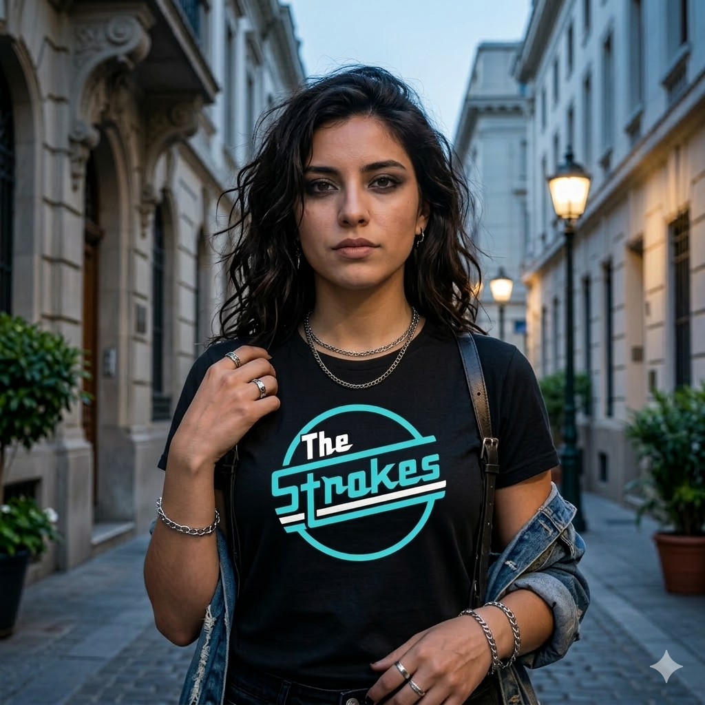 Polera Negra The Strokes Estampada 100% Algodón Estilo Rock-5