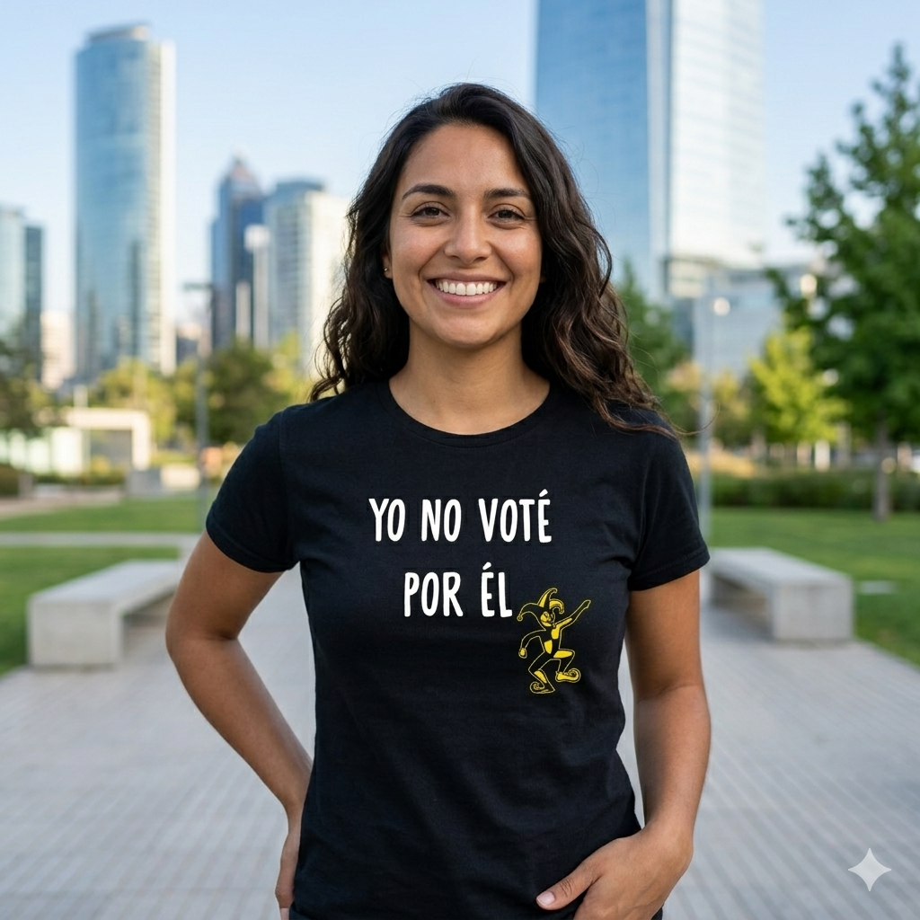 Polera Negra  para Mujer Yo No Voté Por Él Estampada bufón amarillo 100% Algodón Estilo-2