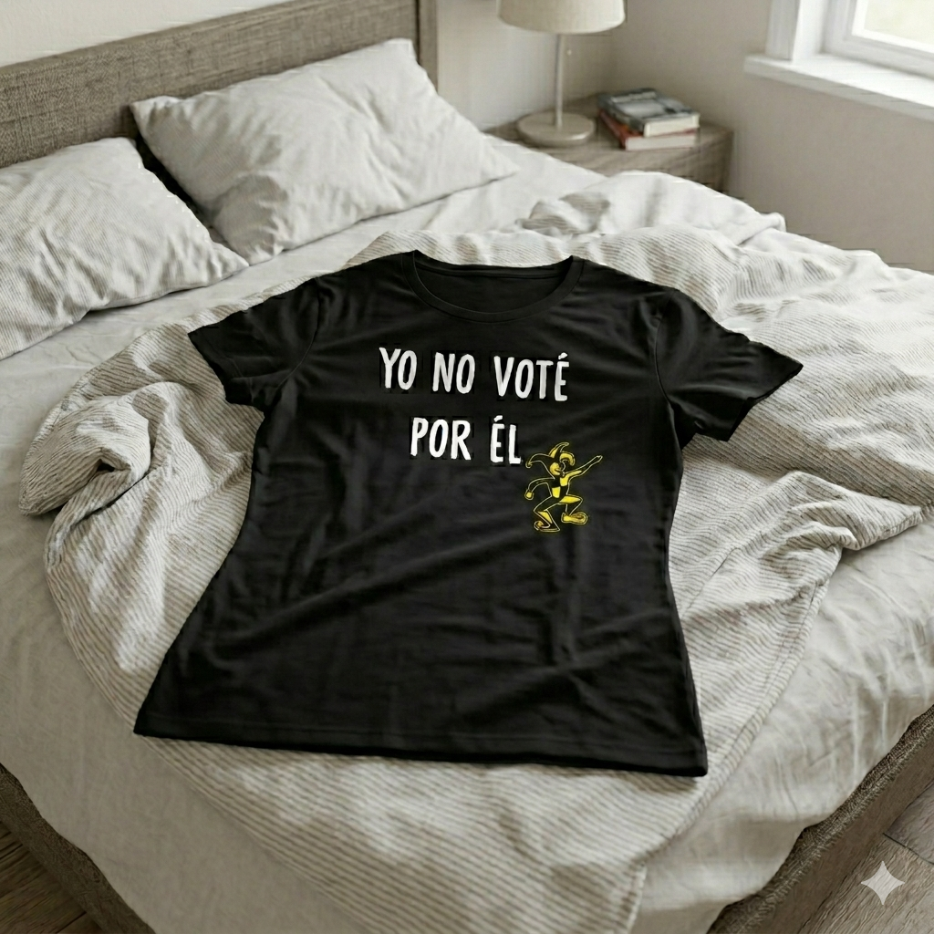 Polera Negra  para Mujer Yo No Voté Por Él Estampada bufón amarillo 100% Algodón Estilo-5