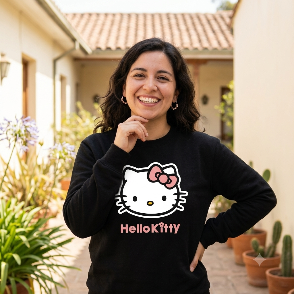 Polerón Negro Hello Kitty en Rosado Estampado Estilo Pink-2
