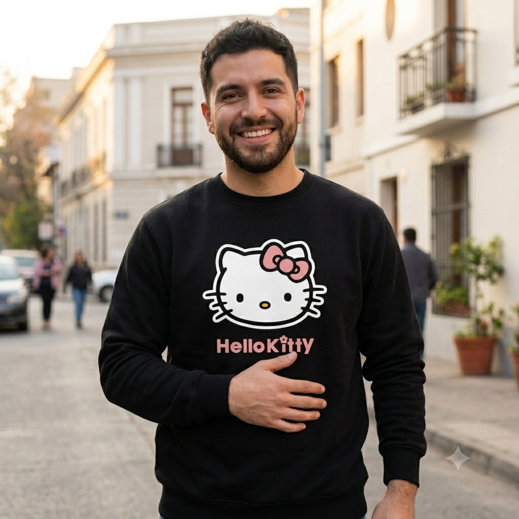Polerón Negro Hello Kitty en Rosado Estampado Estilo Pink-3
