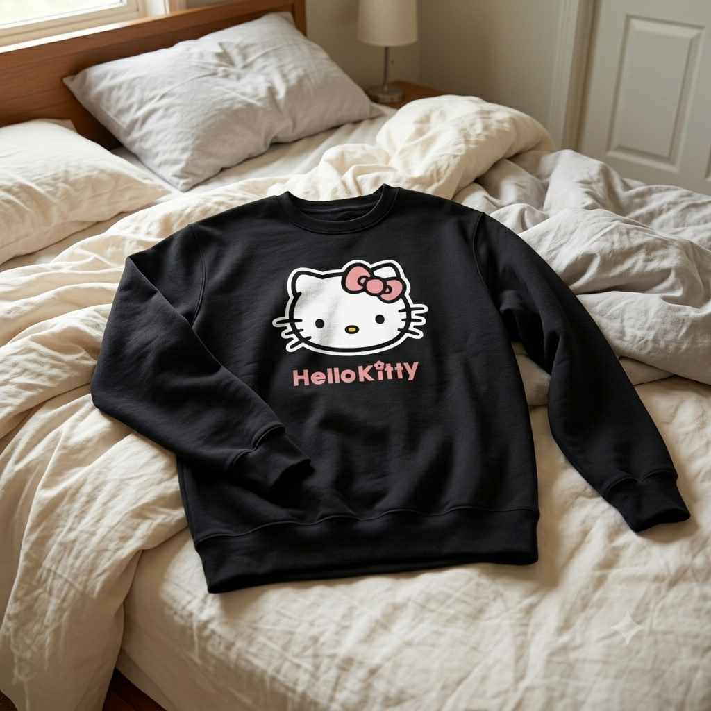 Polerón Negro Hello Kitty en Rosado Estampado Estilo Pink-4