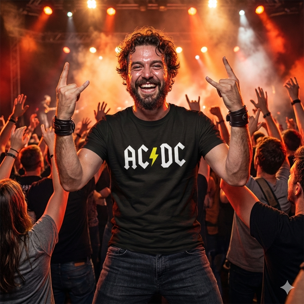 Polera Negra AC-DC Rayo Amarillo Estampada 100% Algodón estilo Rock-2