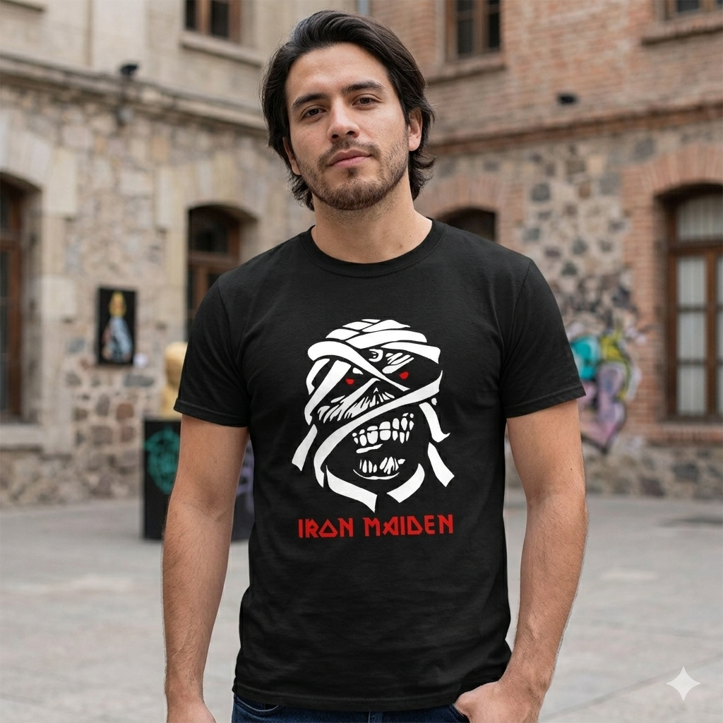 Polera Negra Iron Maiden Mummy 100% Algodón Estilo Rock-2