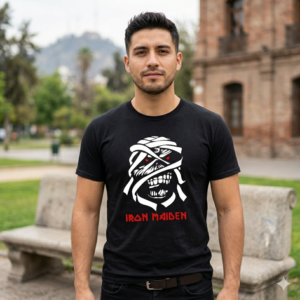 Polera Negra Iron Maiden Mummy 100% Algodón Estilo Rock-4