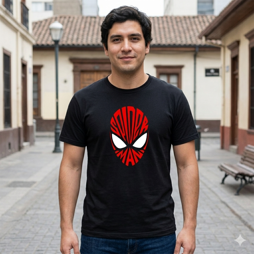 Polera Negra Spider-man Lettering Estampada 100% Algodón Marvel-2