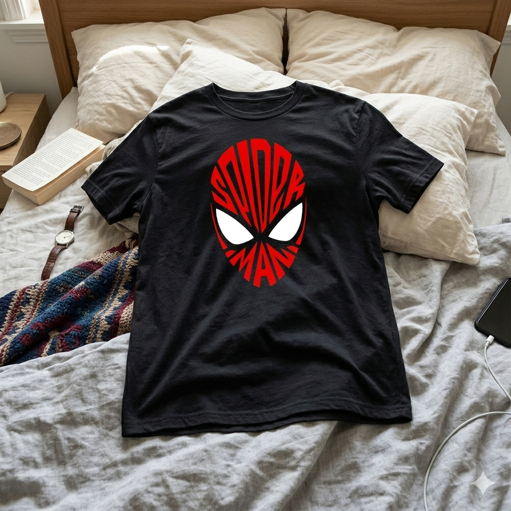 Polera Negra Spider-man Lettering Estampada 100% Algodón Marvel-6