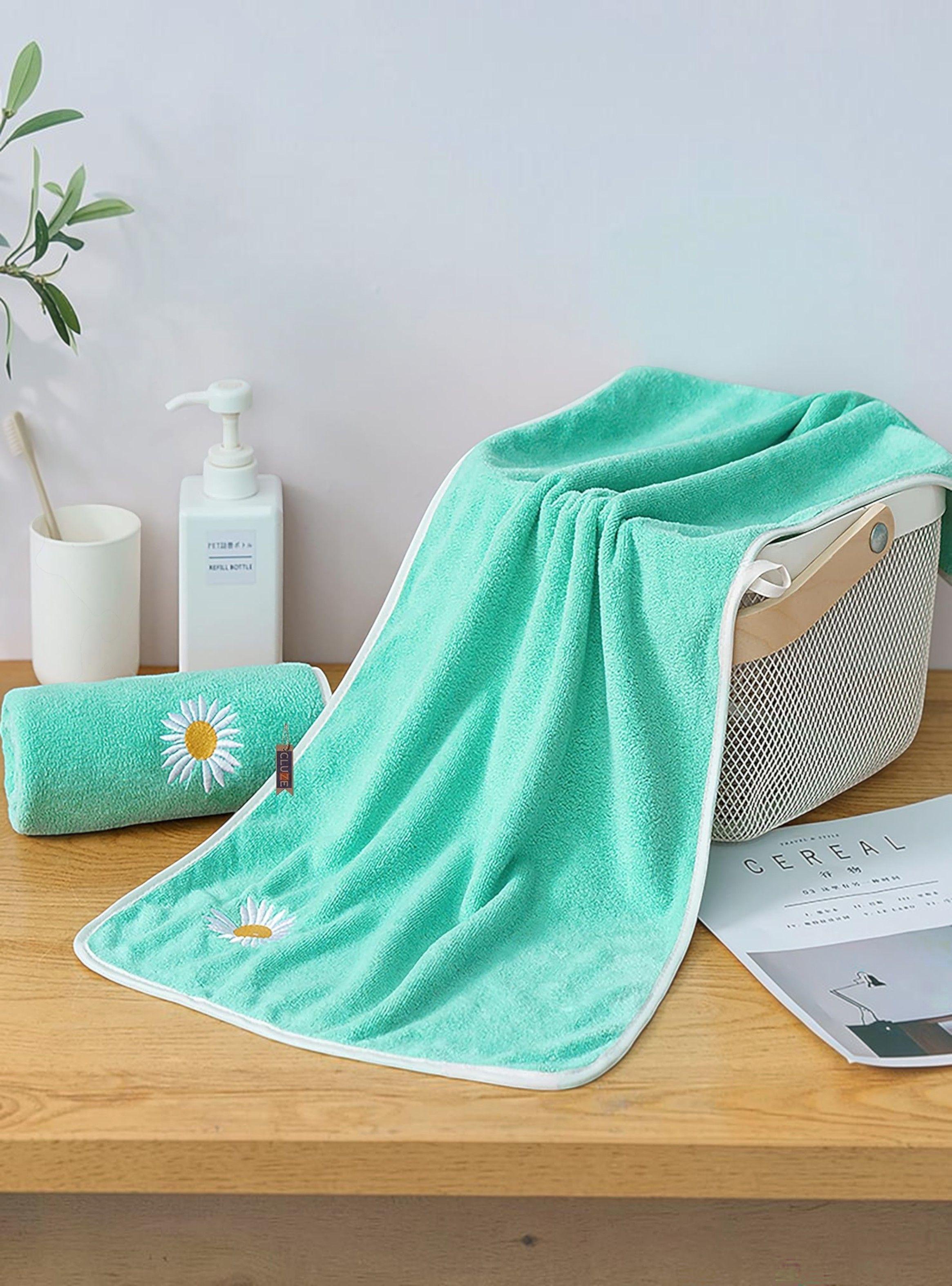Set de 4 Toallas con Bordado Ultra Absorbentes Estilo Spa Verde-2