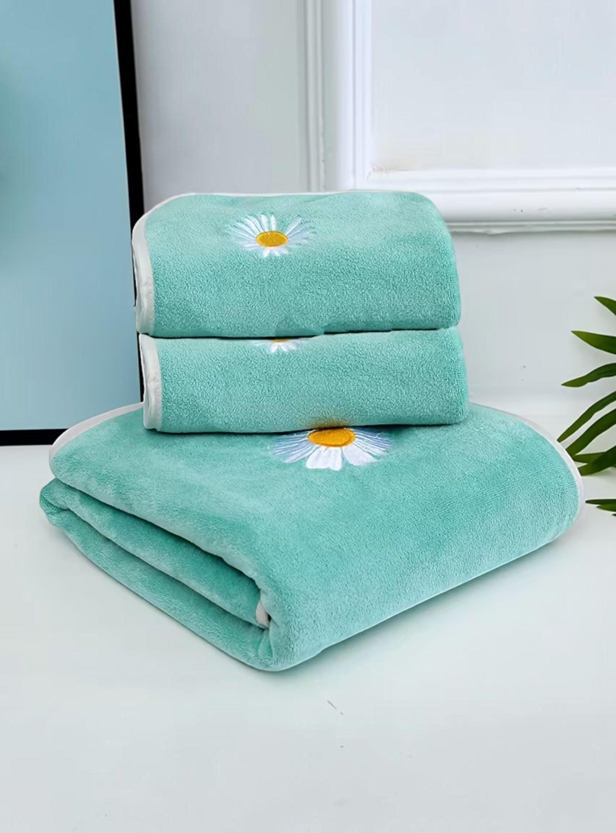 Set de 4 Toallas con Bordado Ultra Absorbentes Estilo Spa Verde-5