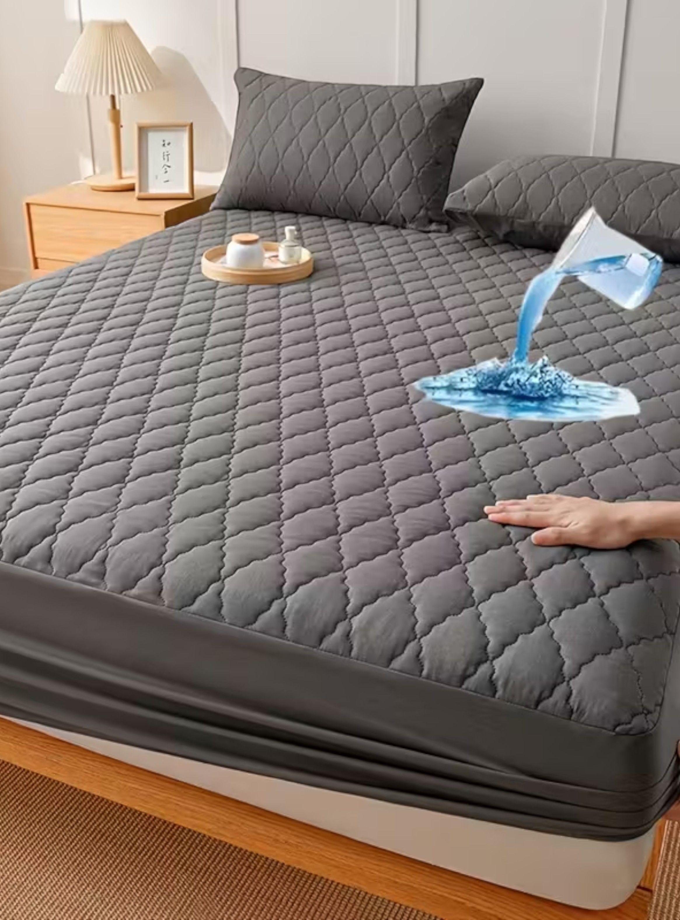 Cubrecolchón impermeable 1.5p + 01 funda de almohada Plomo-2