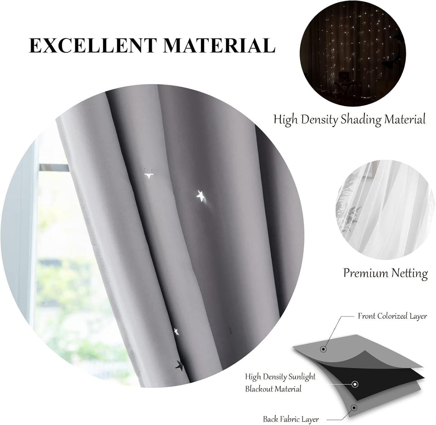 Cortinas Blackout con agujero estrella y Visillo integrado - Rosa-2
