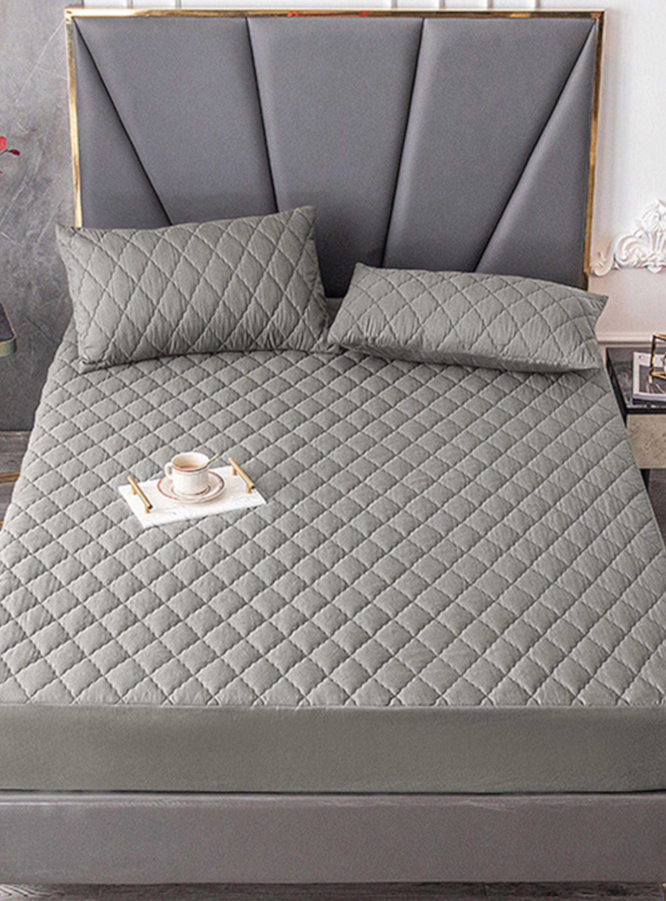 Cubrecolchón impermeable King + 02 fundas de almohada Arena-2