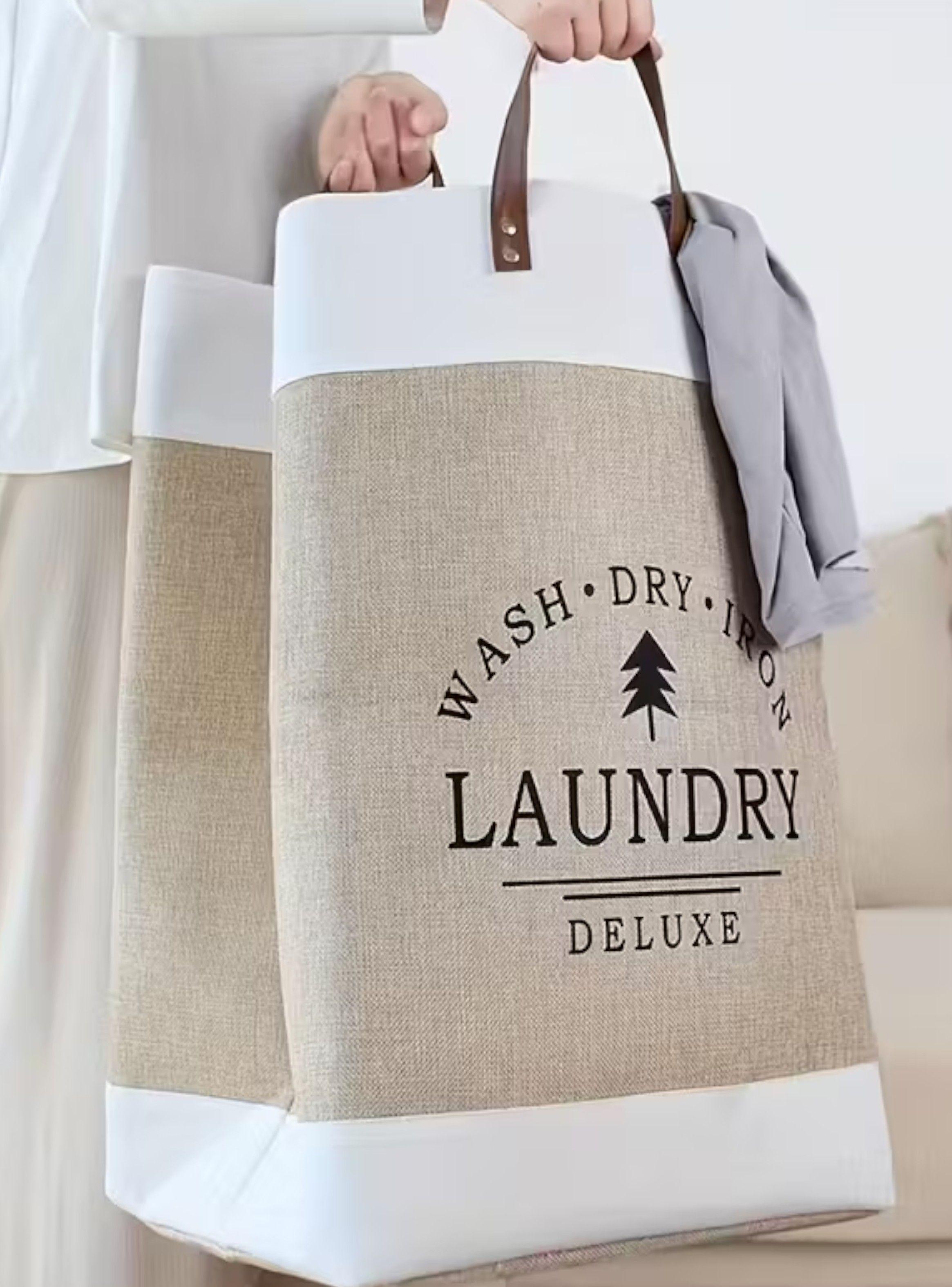 Cesta Canasto para ropa sucia Diseño Deluxe con asas de cuero Beige-2