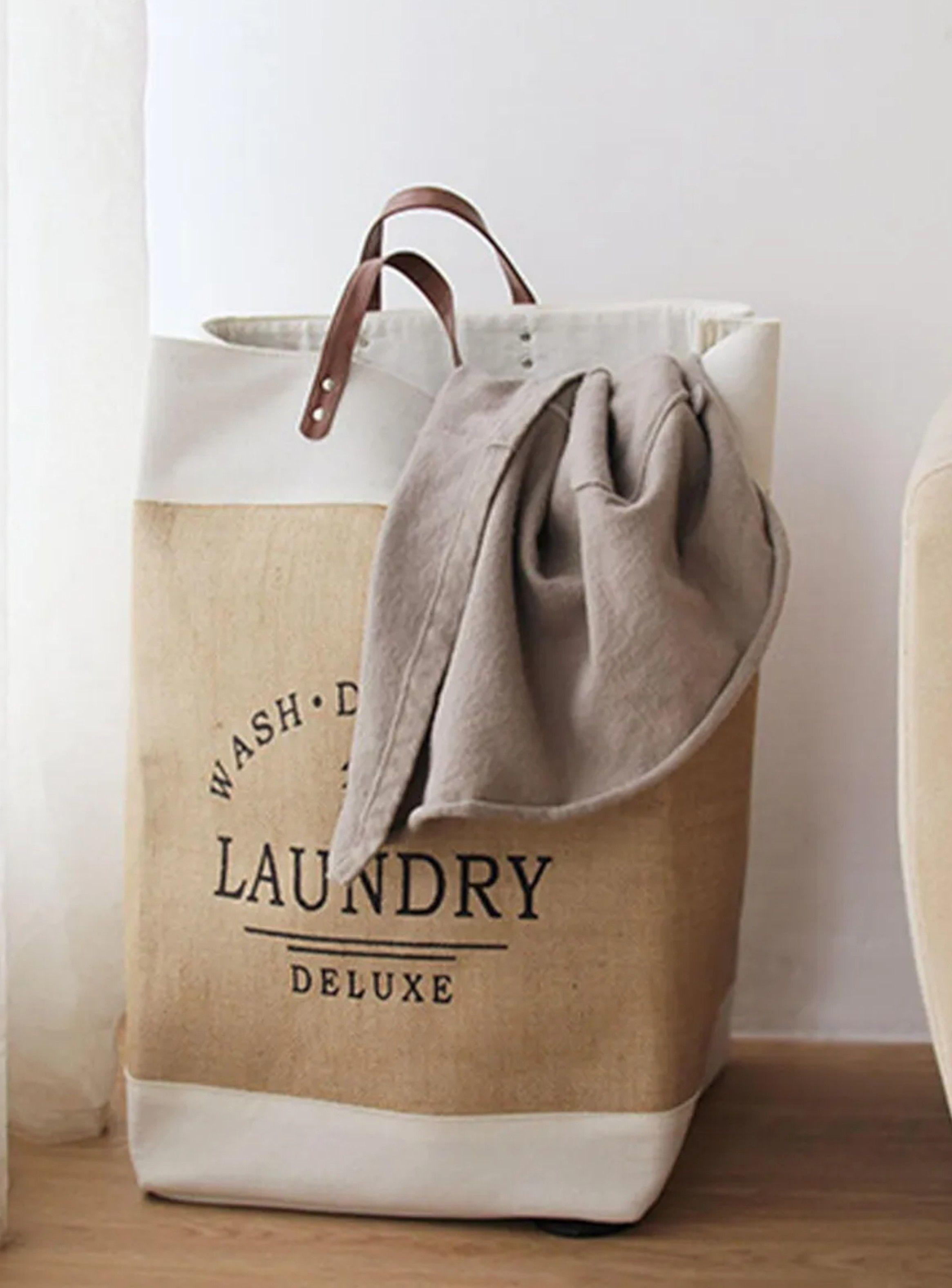 Cesta Canasto para ropa sucia Diseño Deluxe con asas de cuero Beige-3