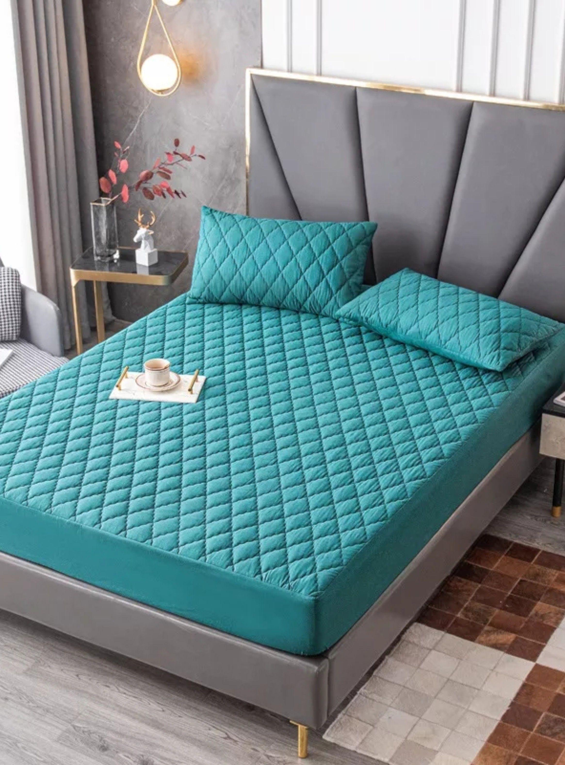 Cubrecolchón impermeable SuperKing + 02 fundas de almohada Verde-2