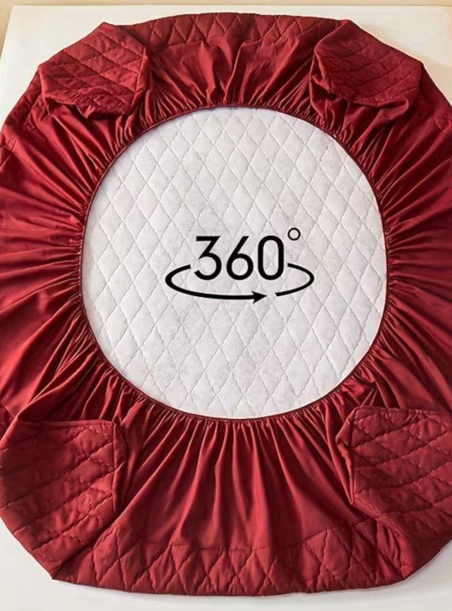 Cubrecolchón impermeable King + 02 fundas de almohada Burdeo-3