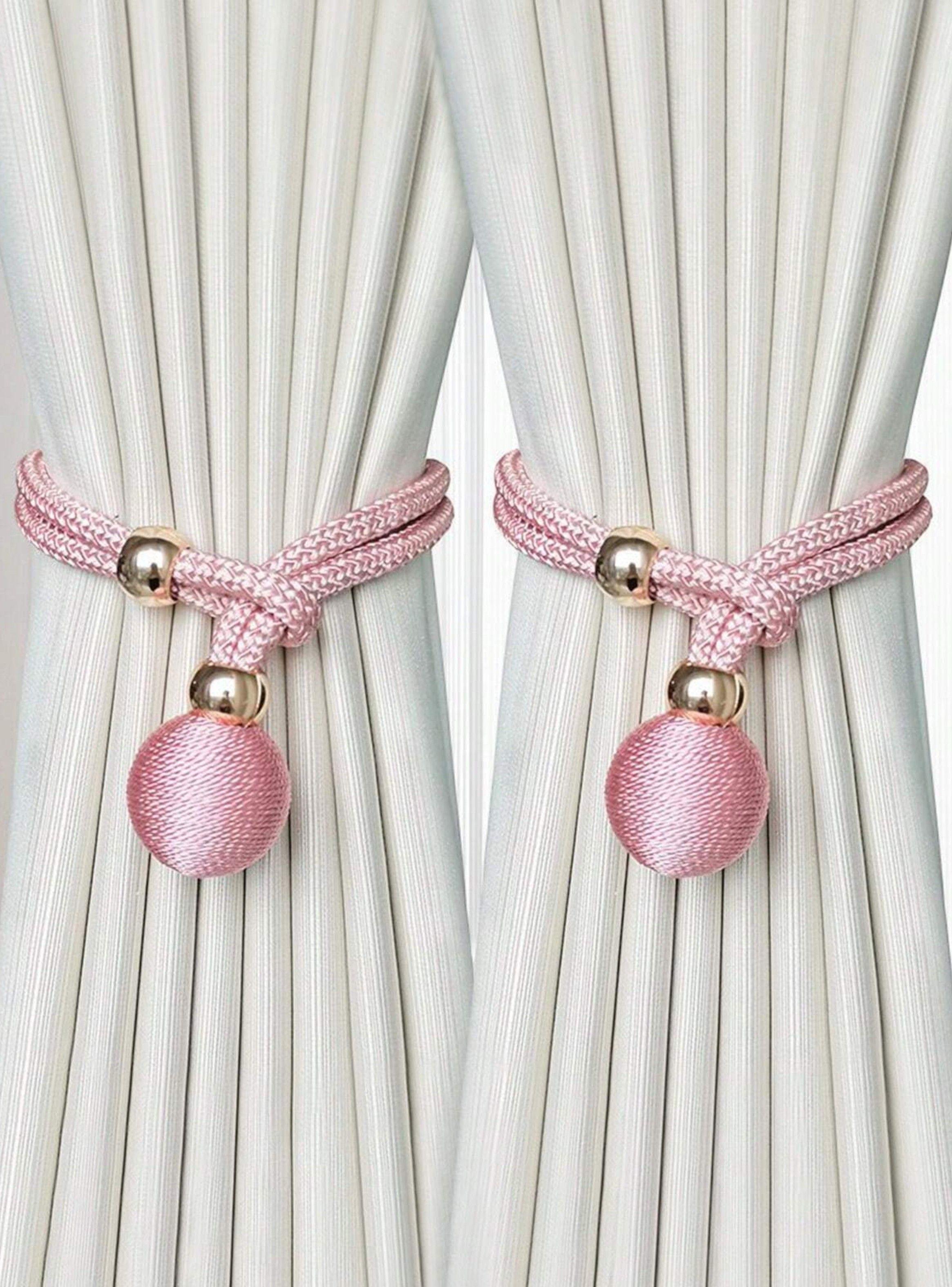 Pack De 02 Sujetadores Para Cortinas - Bola Tejida Rosa-2